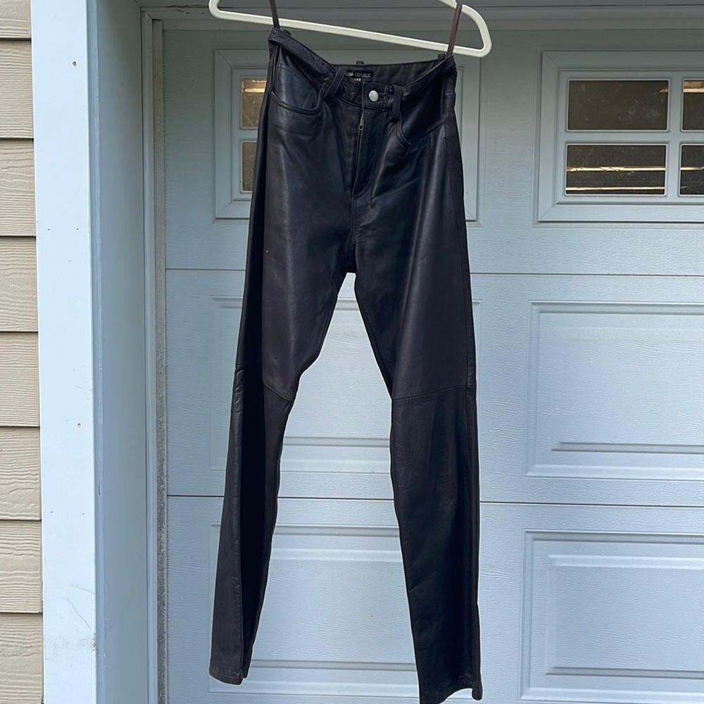 Banana Republic, Dark brown, straight leg, leather pants  fully lined size 0